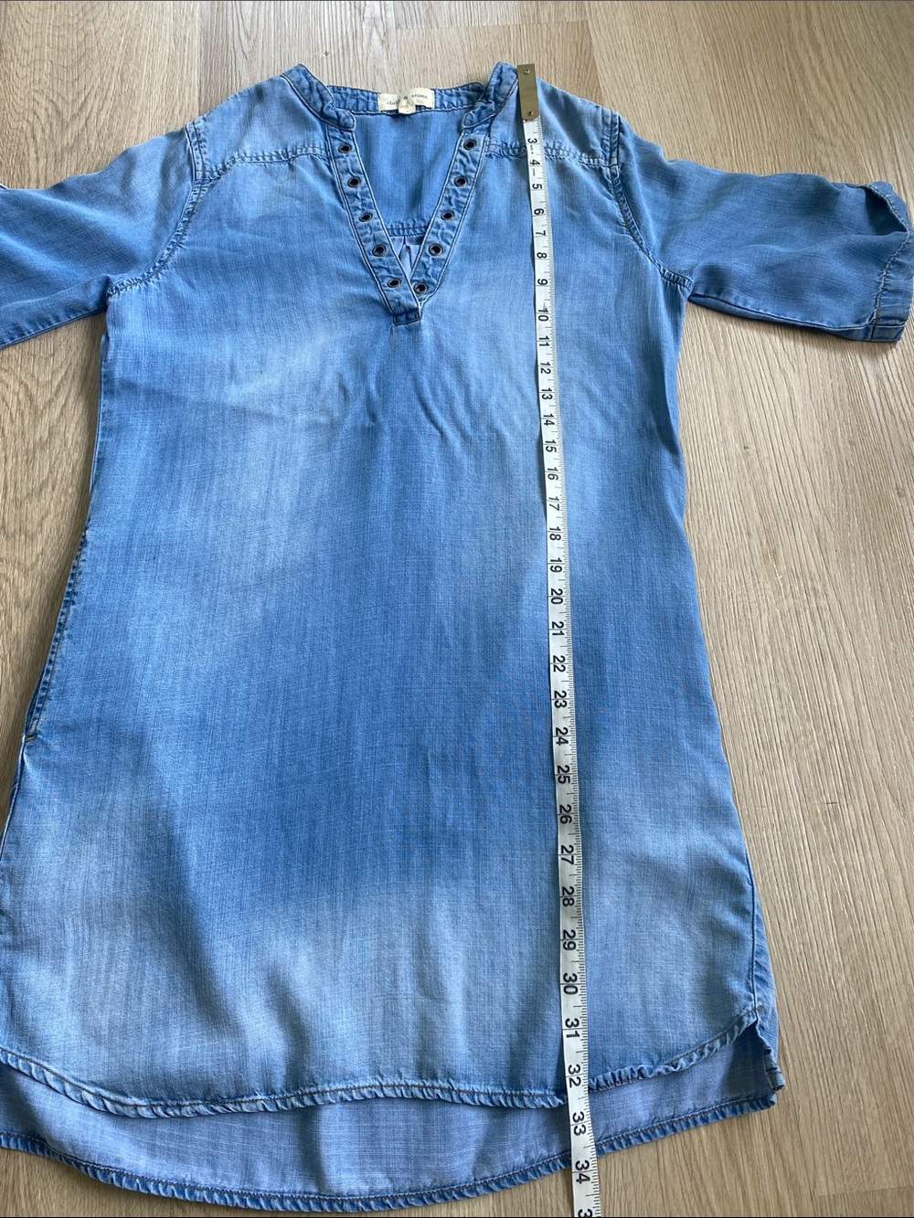 Cloth & Stone Chambray Tunic Dress Small Blue Lyocell Shift Dress Boho Casual - Picture 8 of 10
